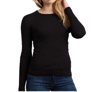 Three Dots Essential Heritage Long Sleeve Tee Black Knit Top Women’s L